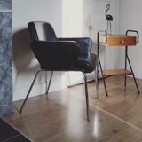 Black vintage conference chair, chrome feet