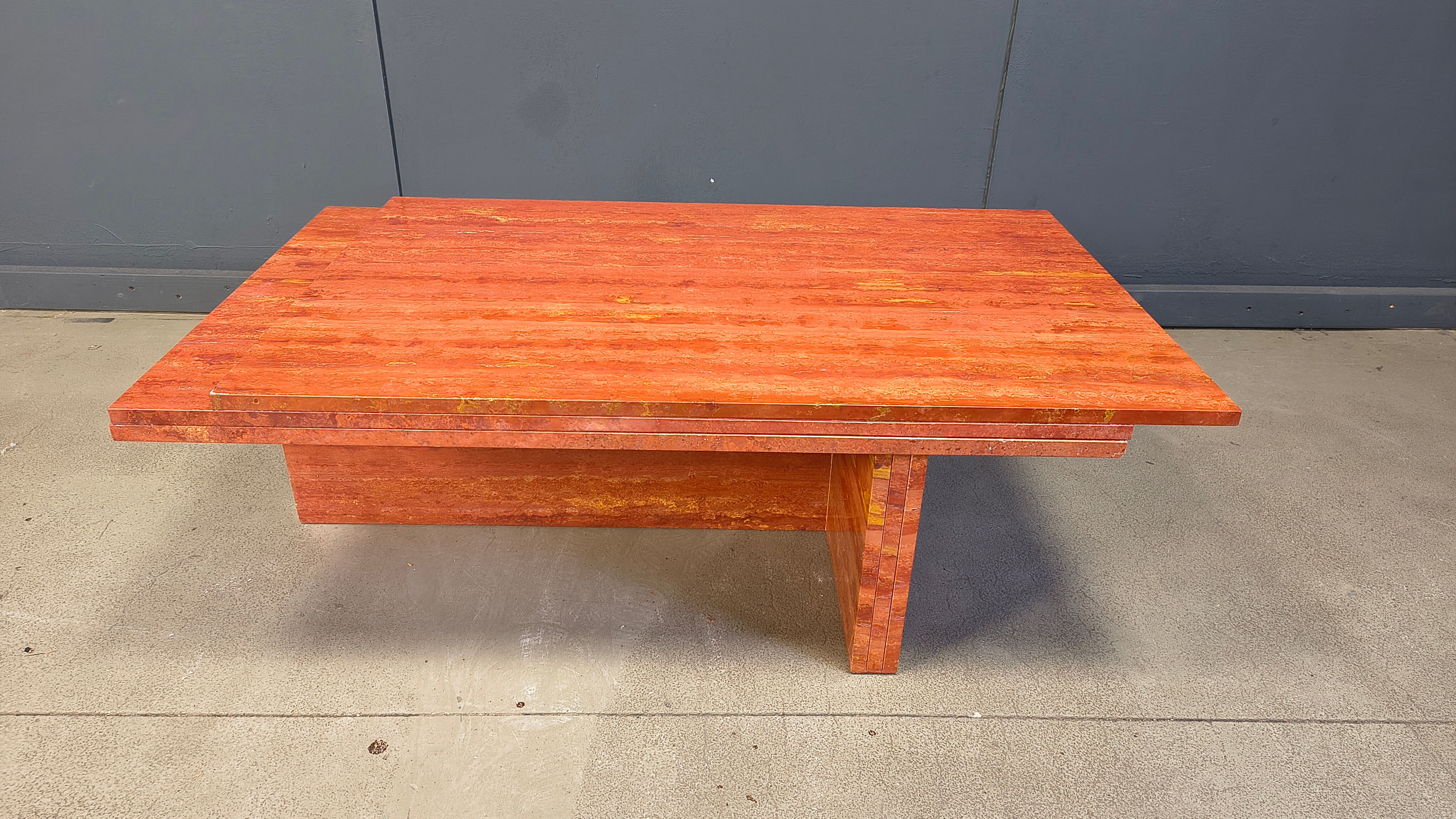 Vintage red travertine coffee table, 1970s