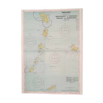 Ancient marine map of the West Indies Grenadines