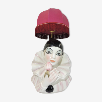 Pied de lampe pierrot en céramique vintage/arlequin/Colombine