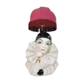 Pied de lampe pierrot en céramique vintage/arlequin/Colombine