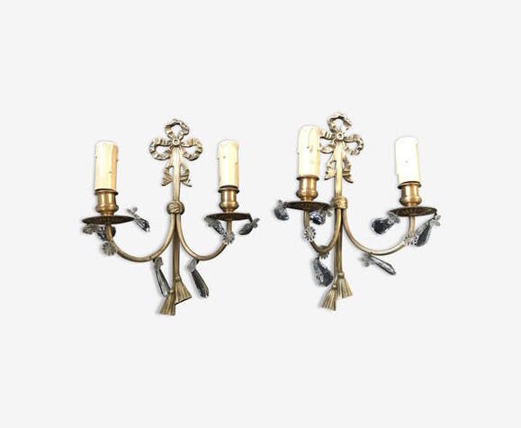 Paire d'appliques en bronze et pampilles