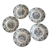 5 assiettes parlantes Choisy Le Roi XIXe série " Chinoiseries "