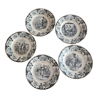 5 talking plates Choisy Le Roi XIXth series "Chinoiseries"