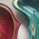 3 green and burgundy leaf-shaped bowls Verceram