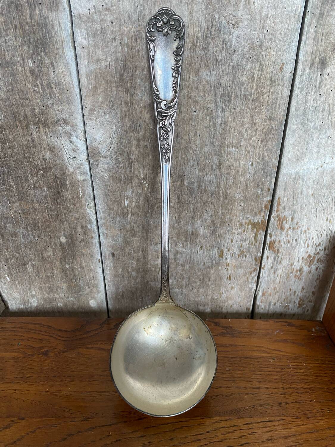 Old SFAM Goldsmith's Ladle Silver Plated Metal 12G Leaf Decor #B342