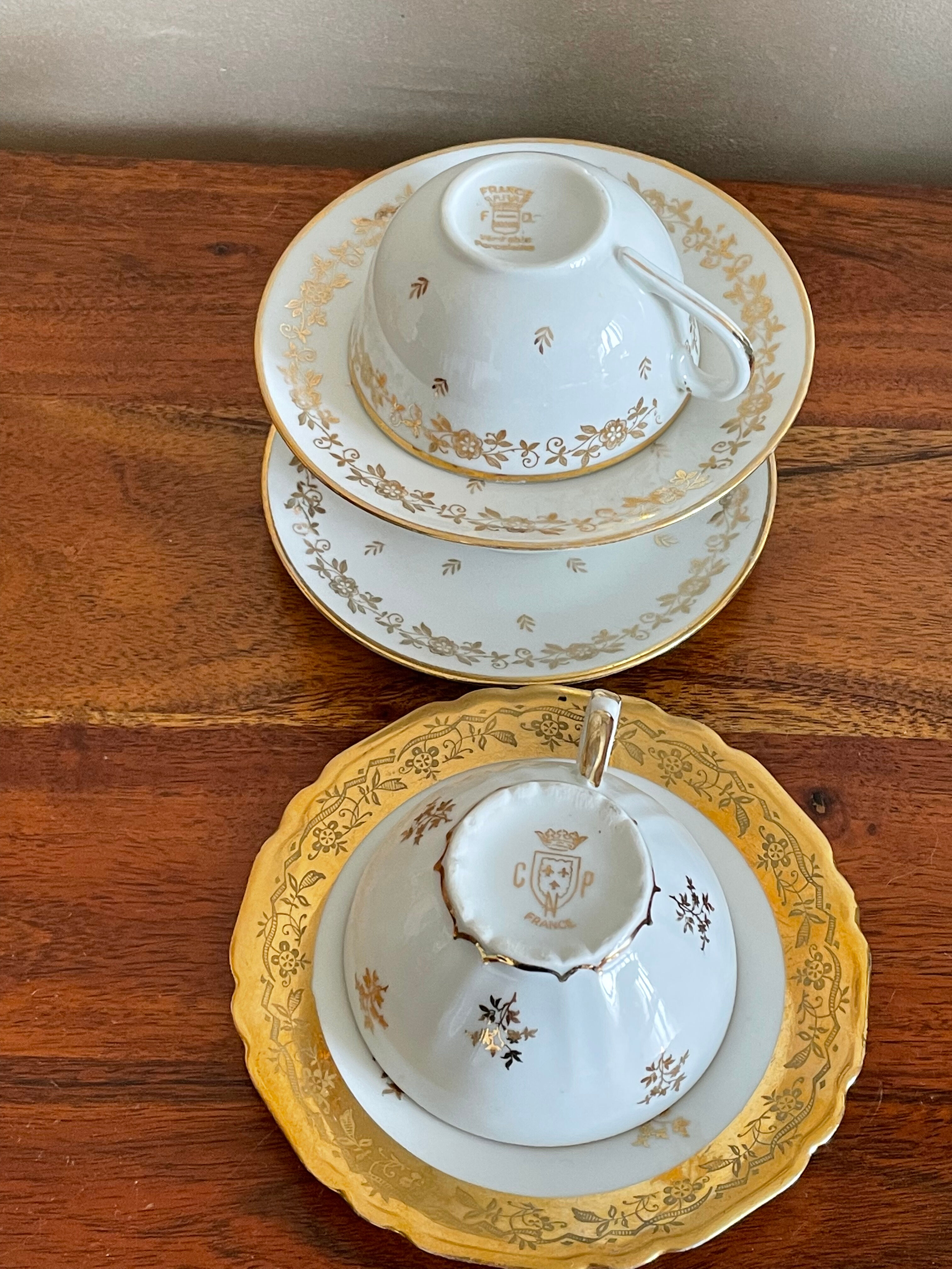 3 golden coffee cup in Paris porcelain