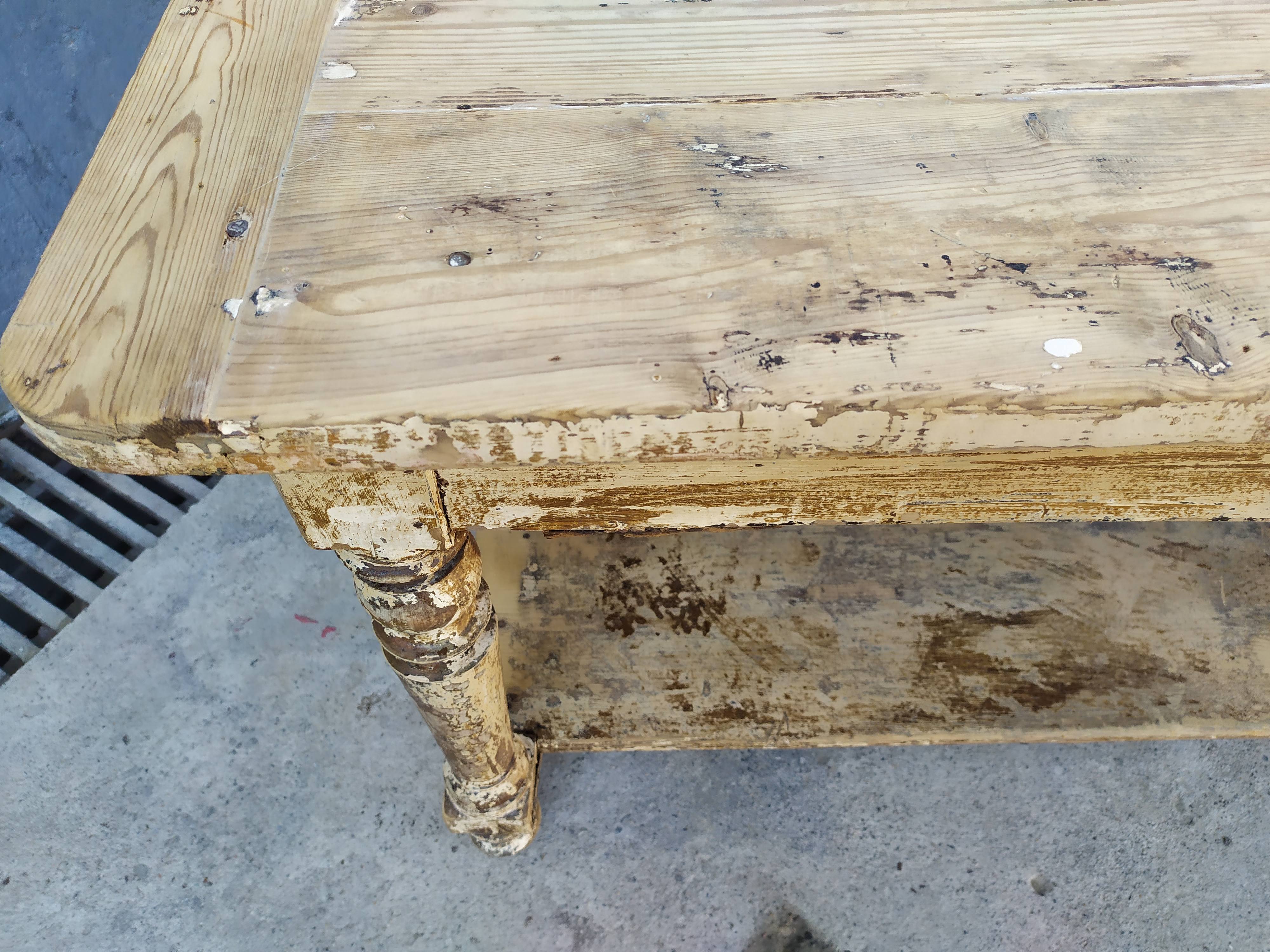 Table de métier drapière sapin décapé 3m
