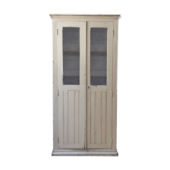 Armoire bonnetière vitrée blanche