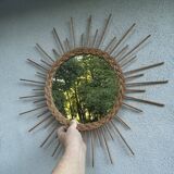 old vintage rattan wicker sun mirror authentic 70s Diameter 56