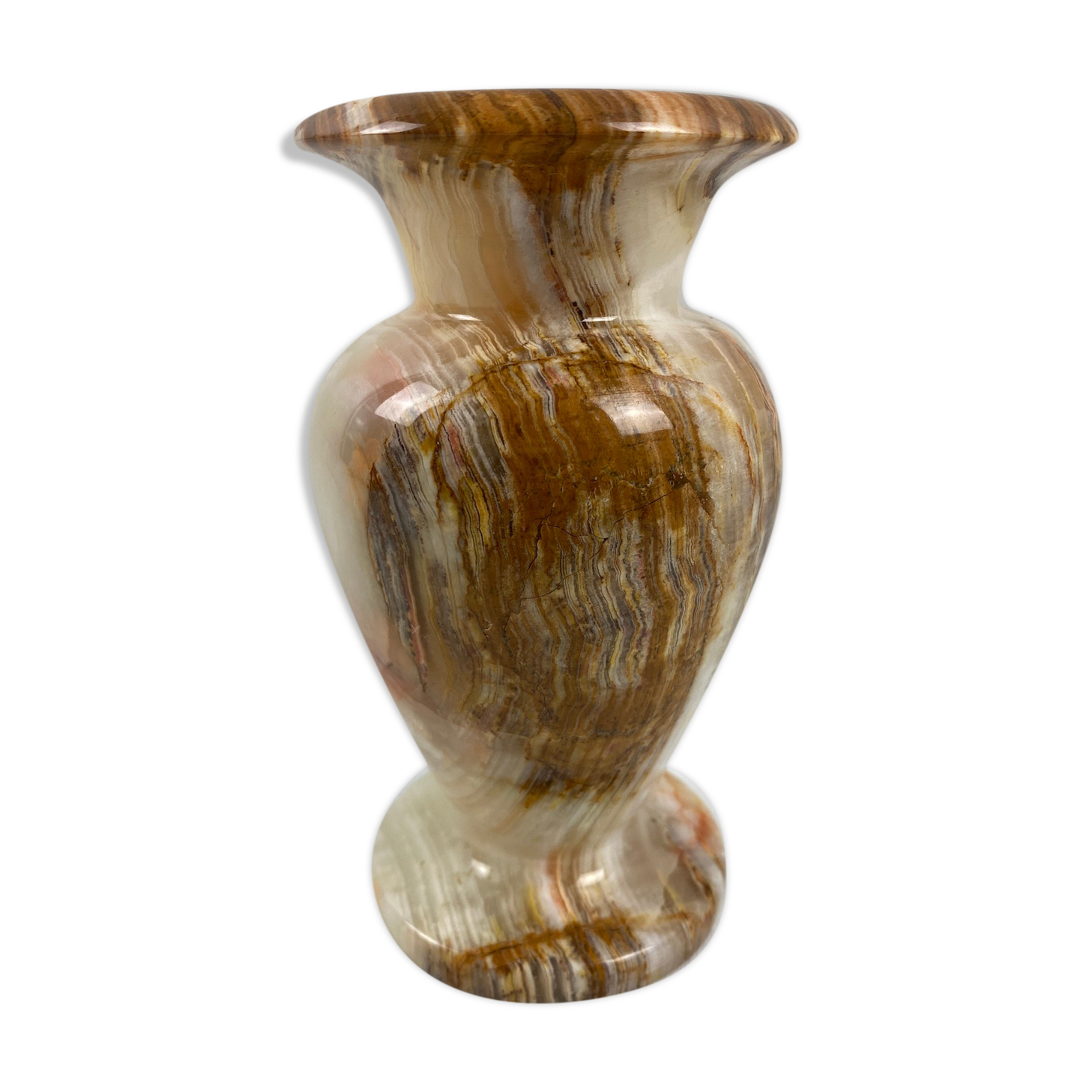 Beige and brown alabaster vase 15cm
