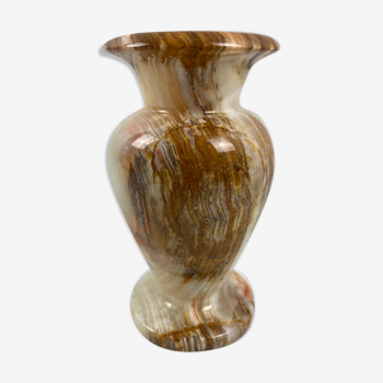 Vase en albâtre beige et brun 15cm