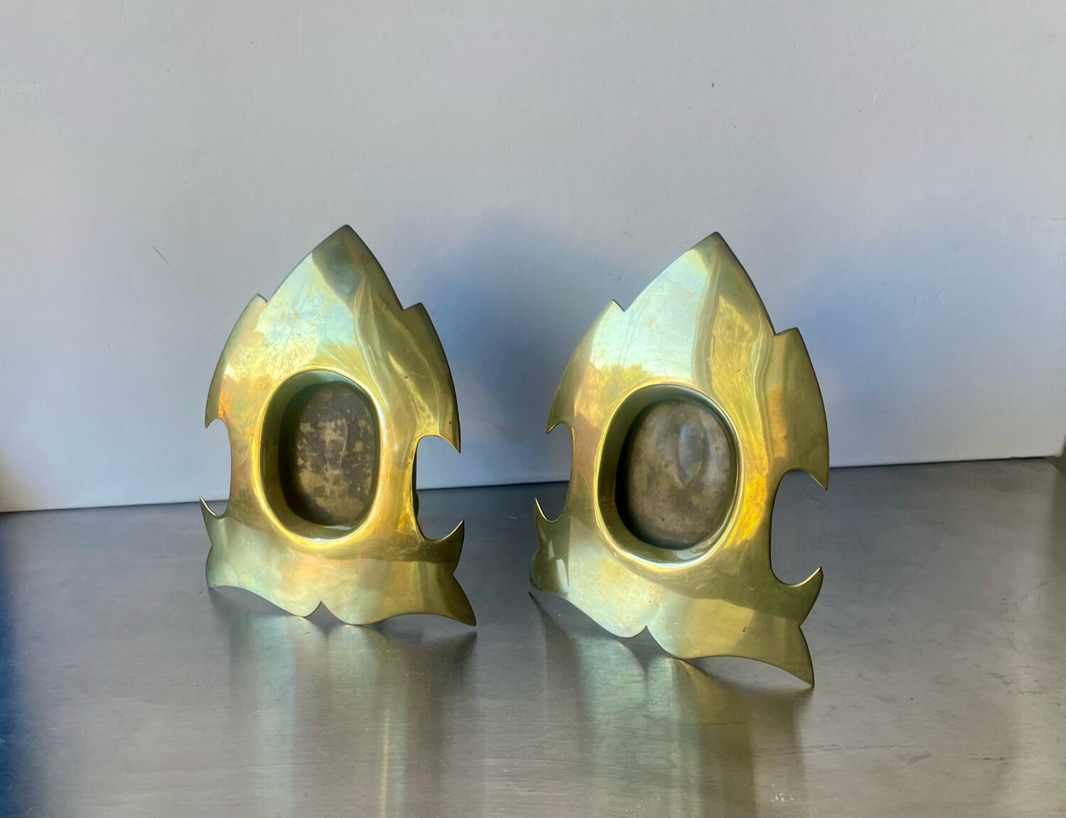 Pair of gothic metal brass picture frames