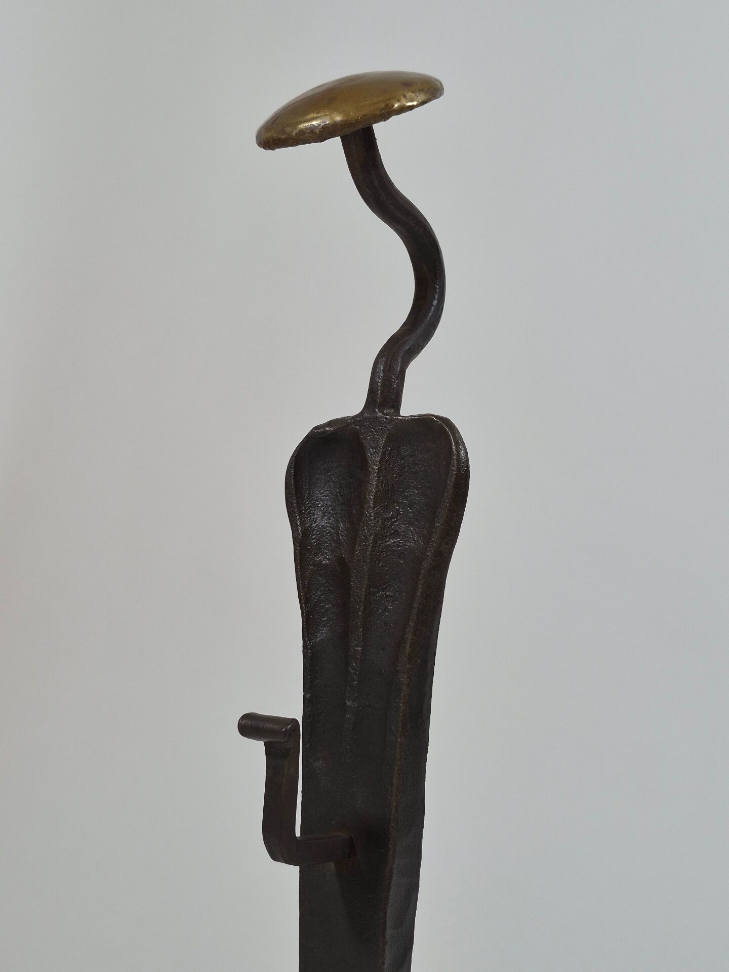 Pair of handforged metal and brass andirons
