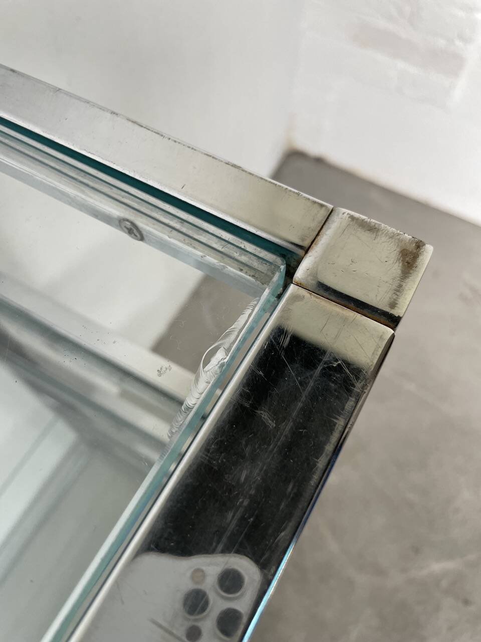 Pair of chrome and glass shelves from the 70s