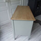 Green green vintage chest of drawers of gray, wood top.