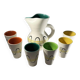 Andre baud for vallauris, ceramic jug and 6 glasses set, ca 1960