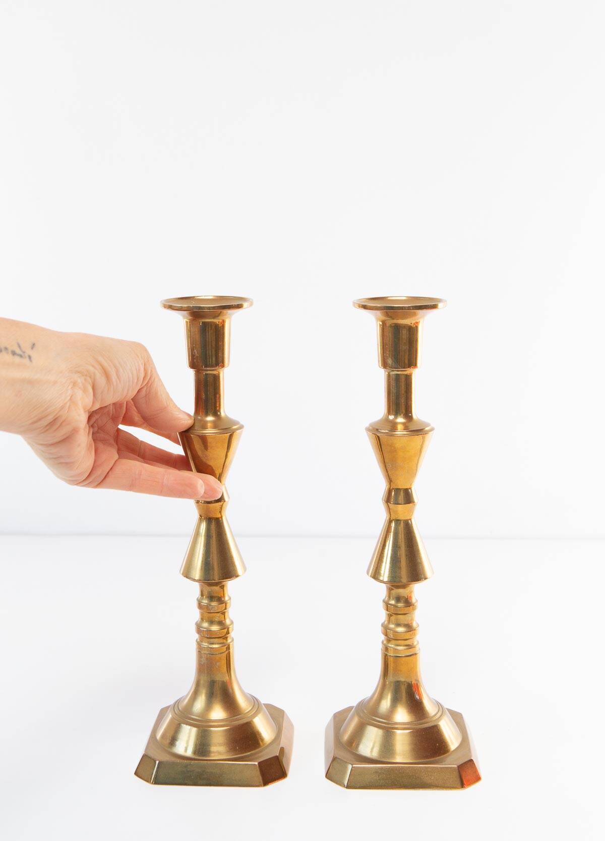 Pair of vintage Swedish candlesticks in gilded brass. 20th century