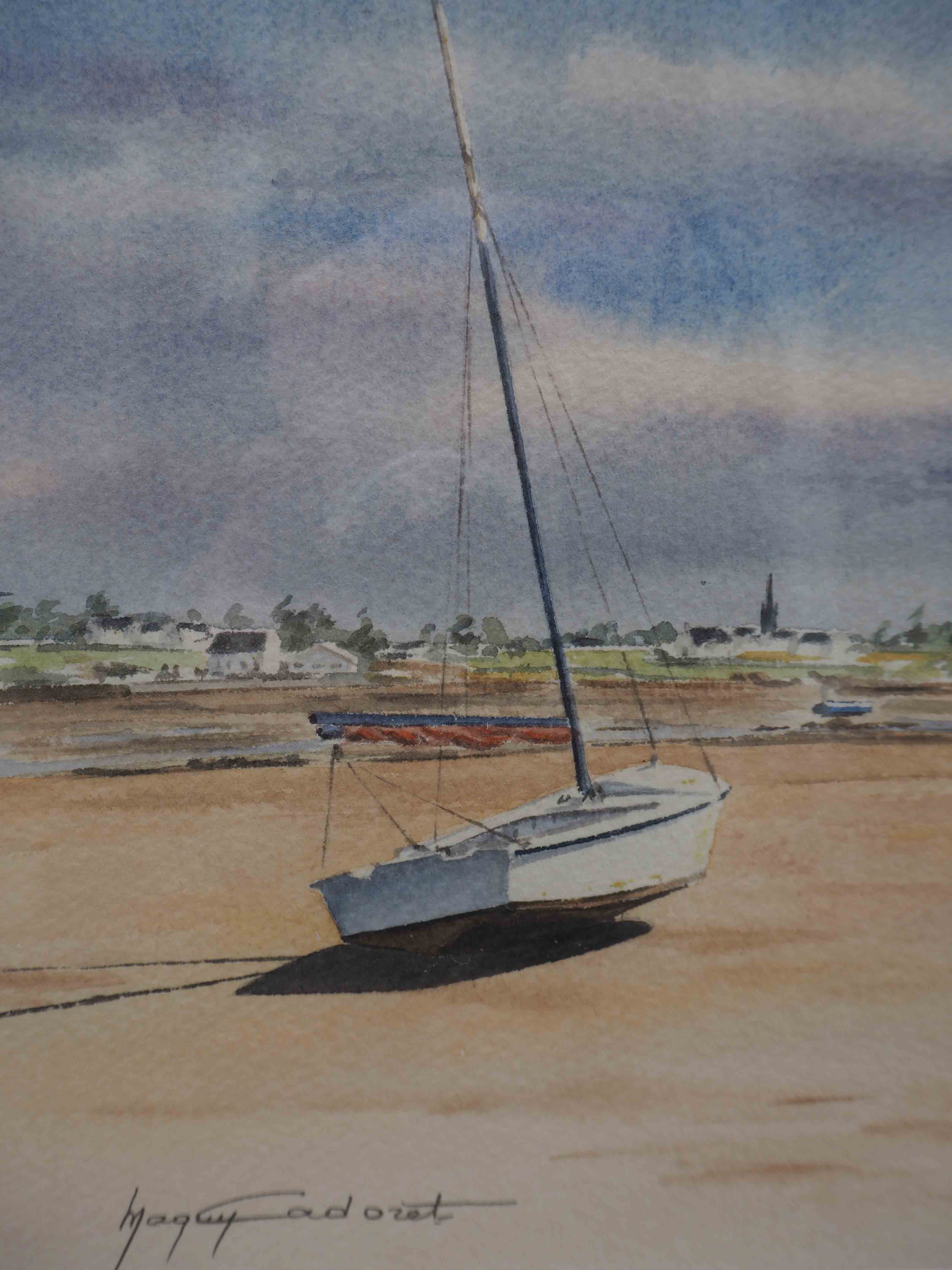 Painting watercolor "Voilier à du Po Cove" (Morbihan) by Mr Caboret-Lessard