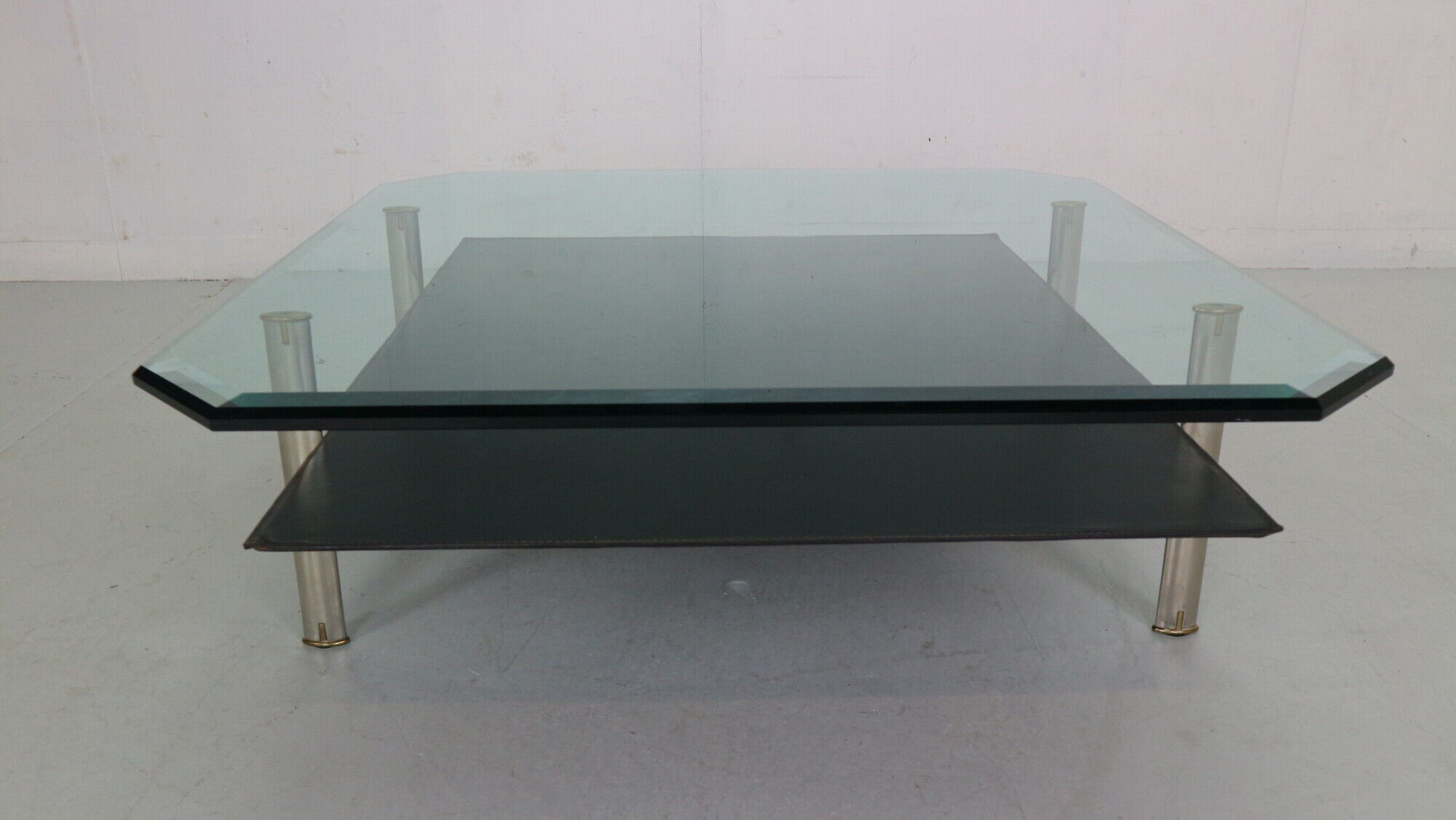 B&B Italia 'Diesis' Two-Tier Glass and Leather Coffee Table by Antonio Citterio