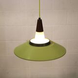 Opal glass and green aluminium shade vintage lamp by Voss Belysning - Denmark