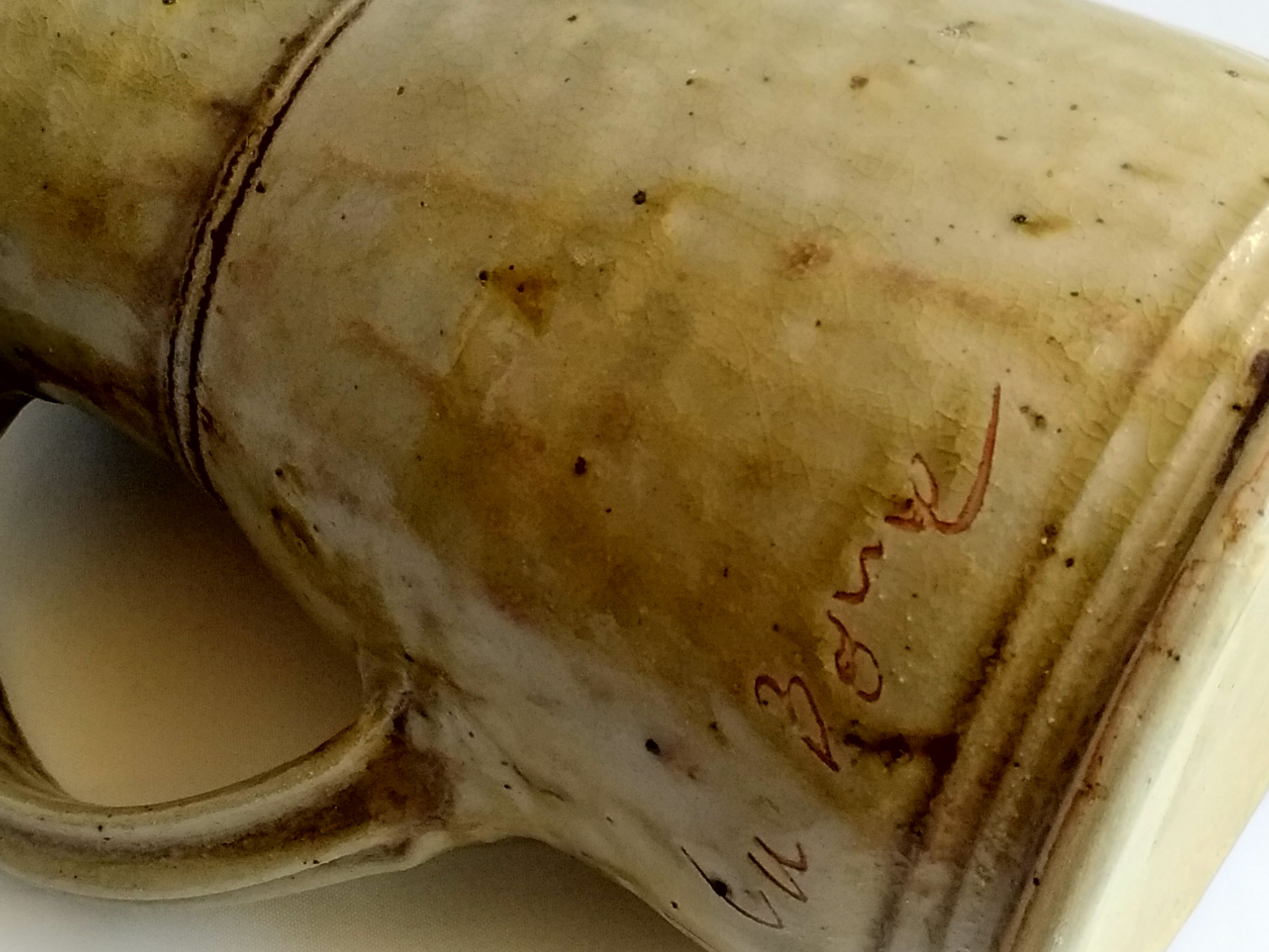 Vintage sandstone pitcher La Borne Puisaye signed 20cm