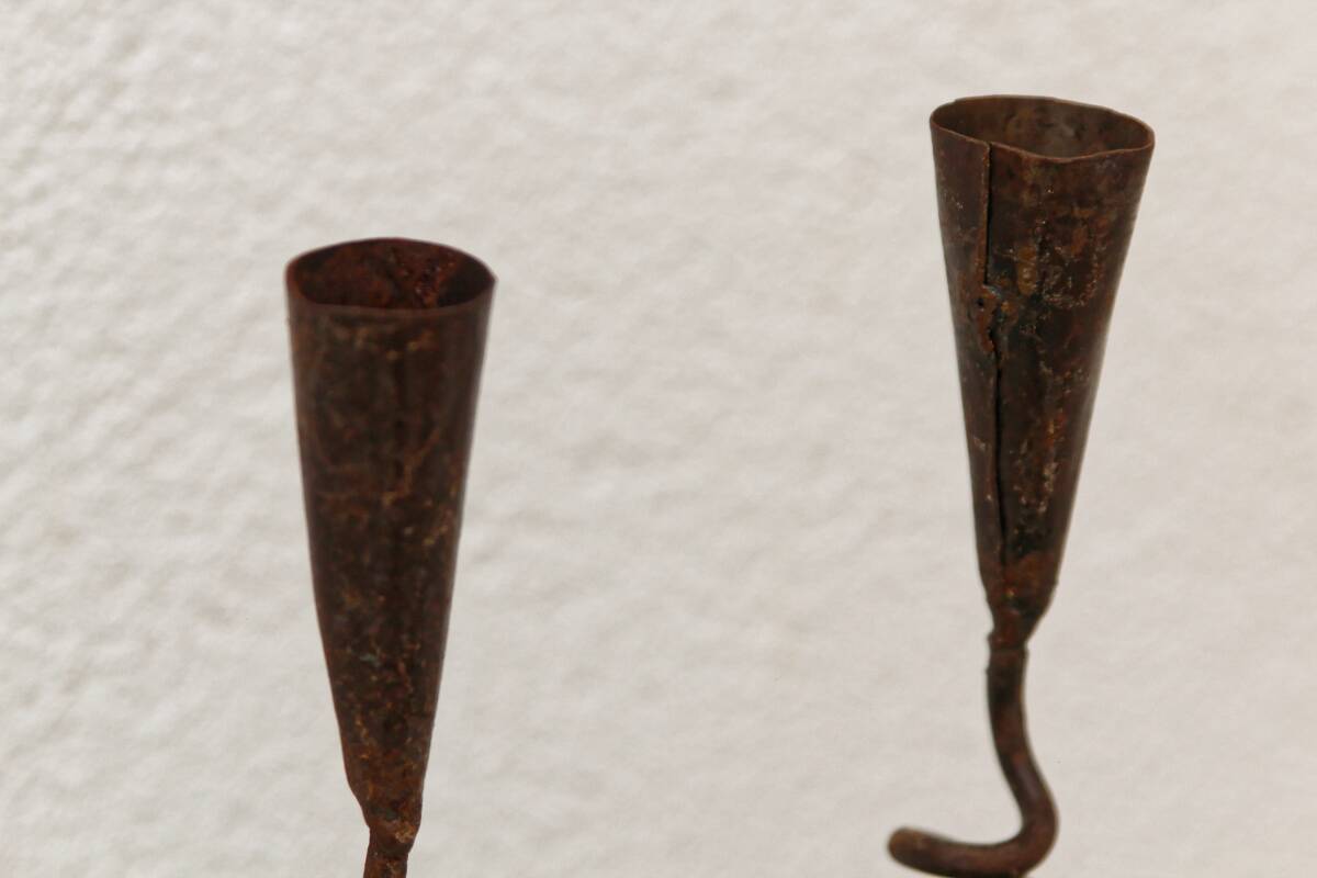 Pair of wrought iron spiral candlesticks