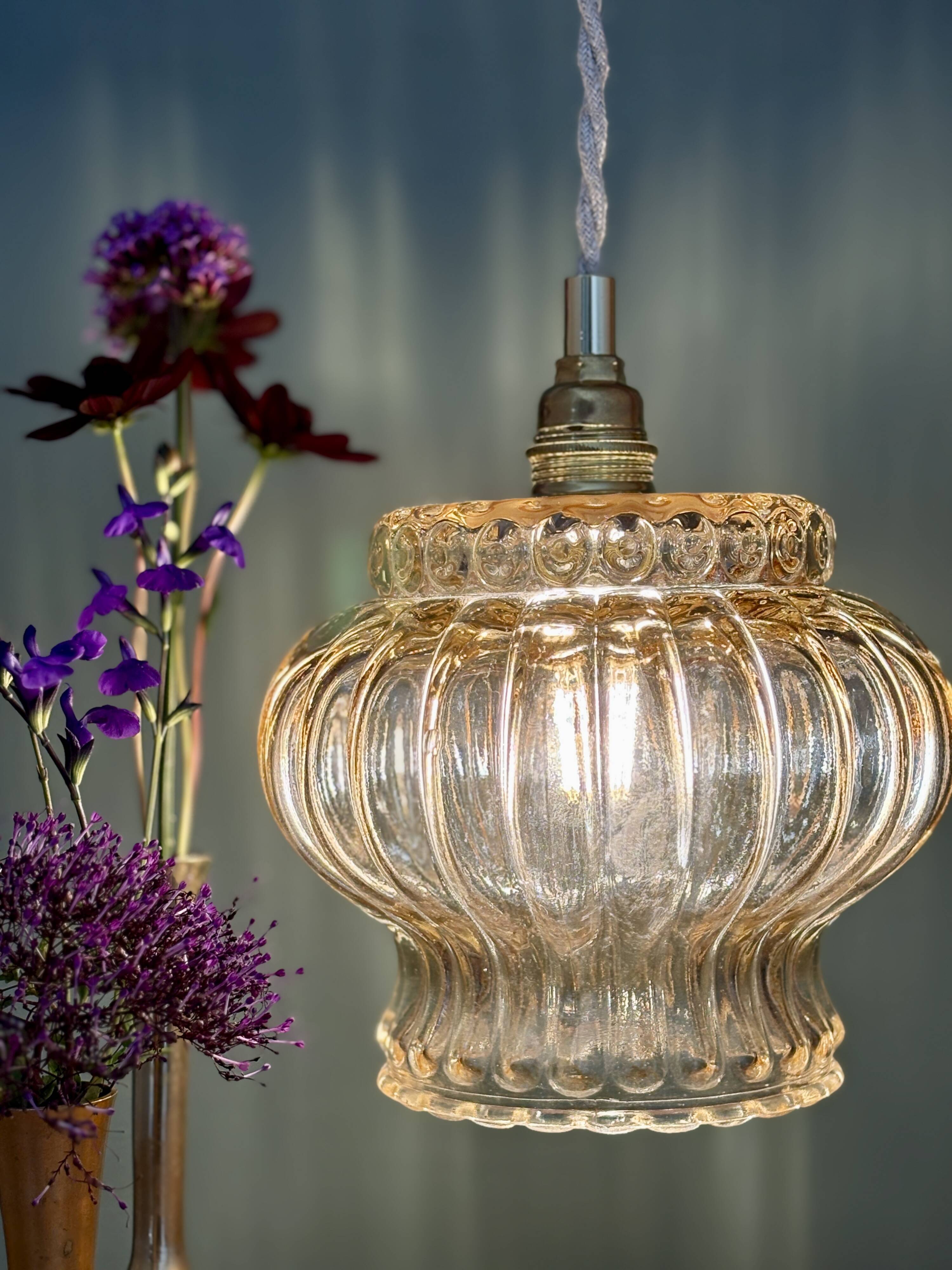 Vintage amber glass globe pendant light