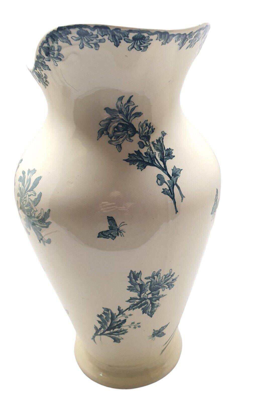 Ancien Grand Broc de Toilette Saint Amand Et Hamage St Anonyme Pivoine Vert