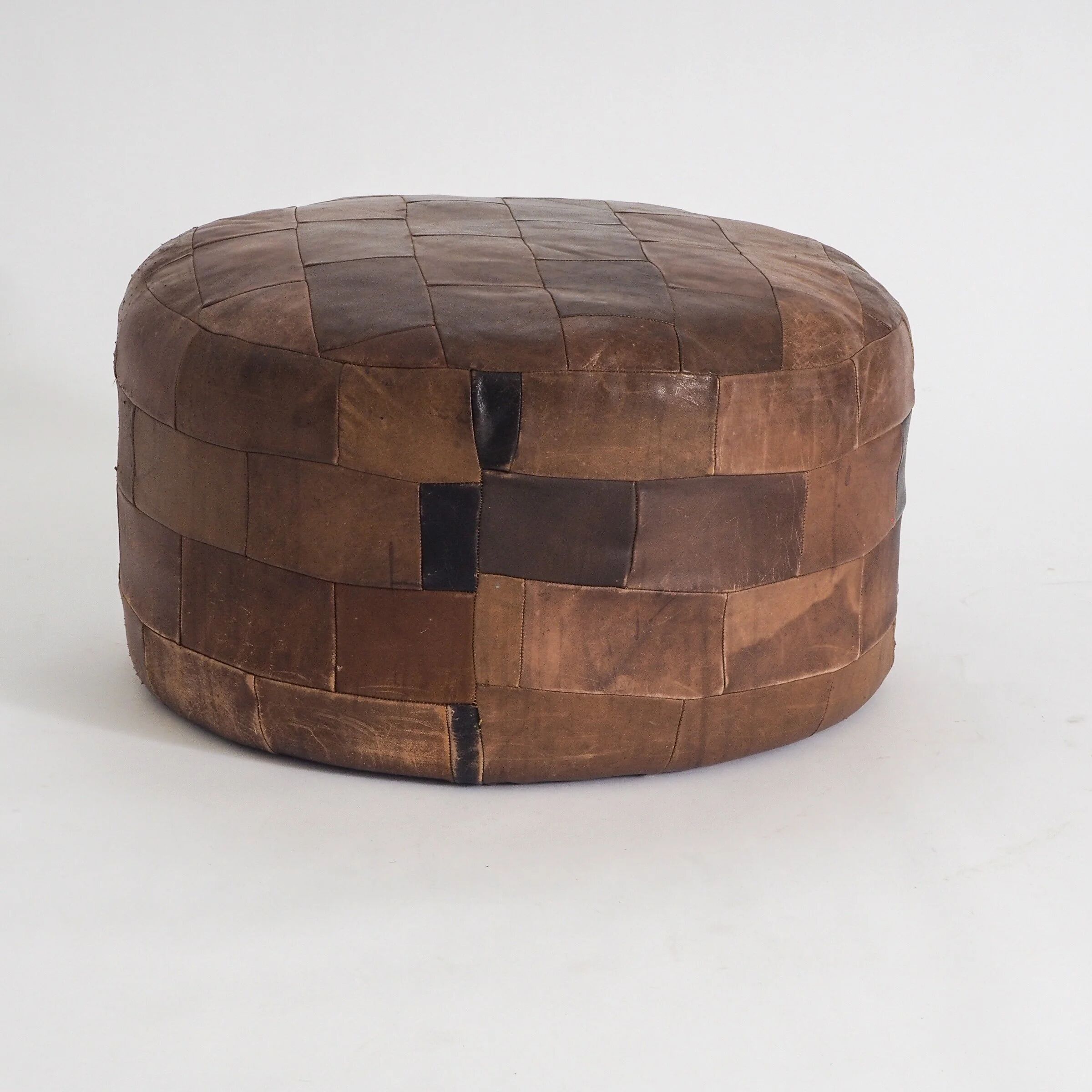 Vintage leather patchwork pouf
