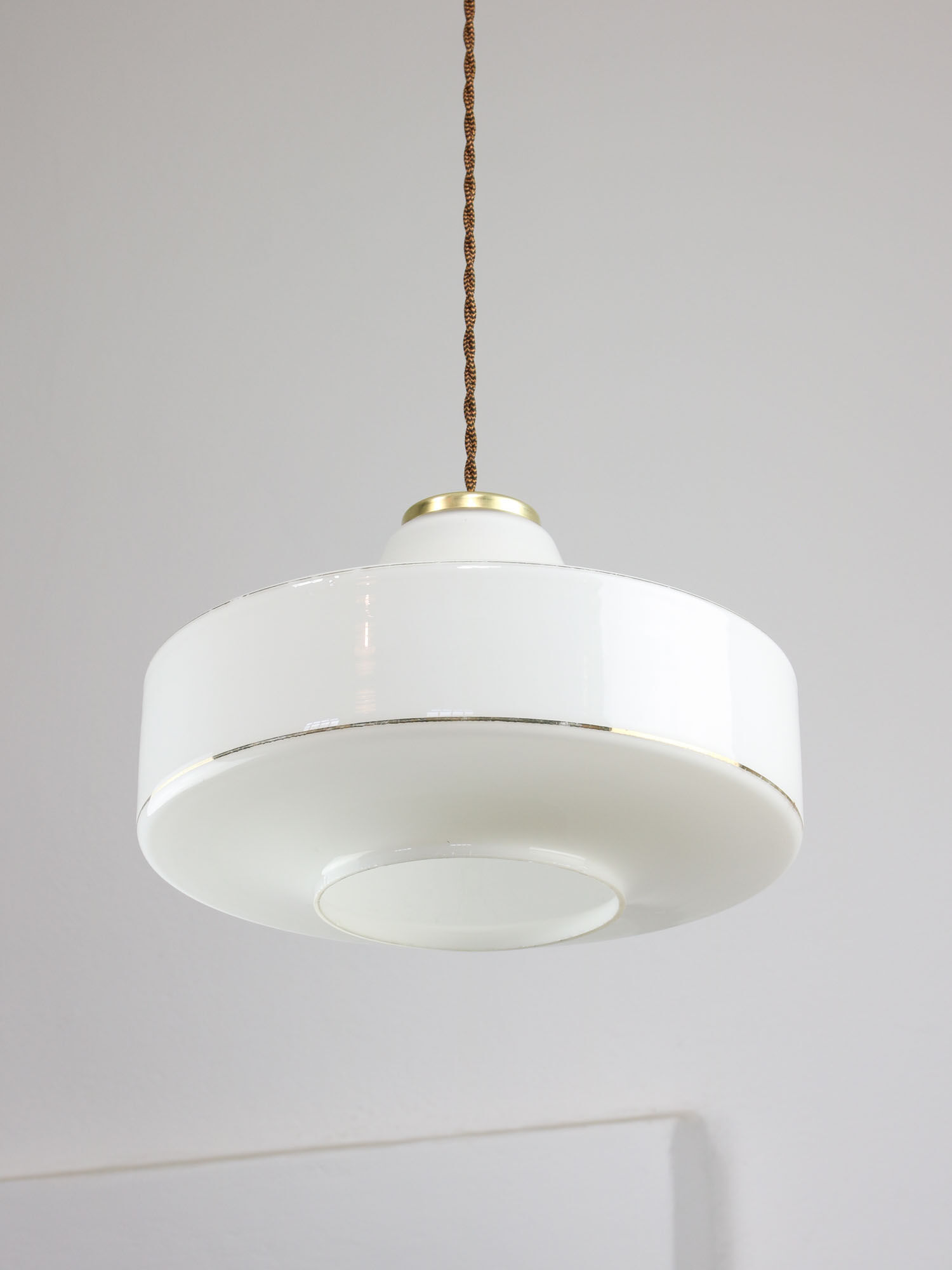 Mid-century Italian White Glass and Brass Pendant Lamp