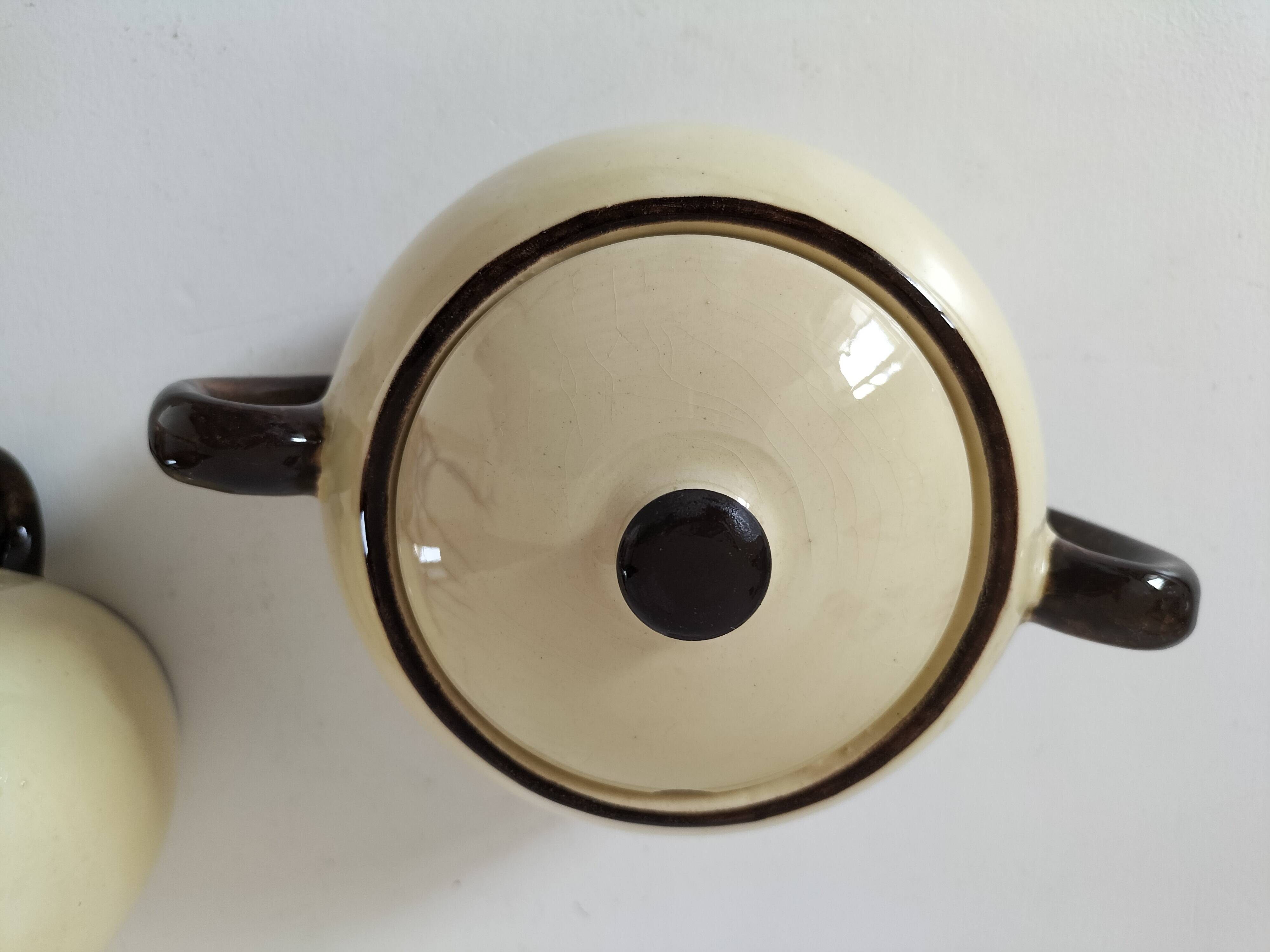 HBCM Sugar Bowl and Milk Jug Duo - Vintage Cream and Brown Earthenware