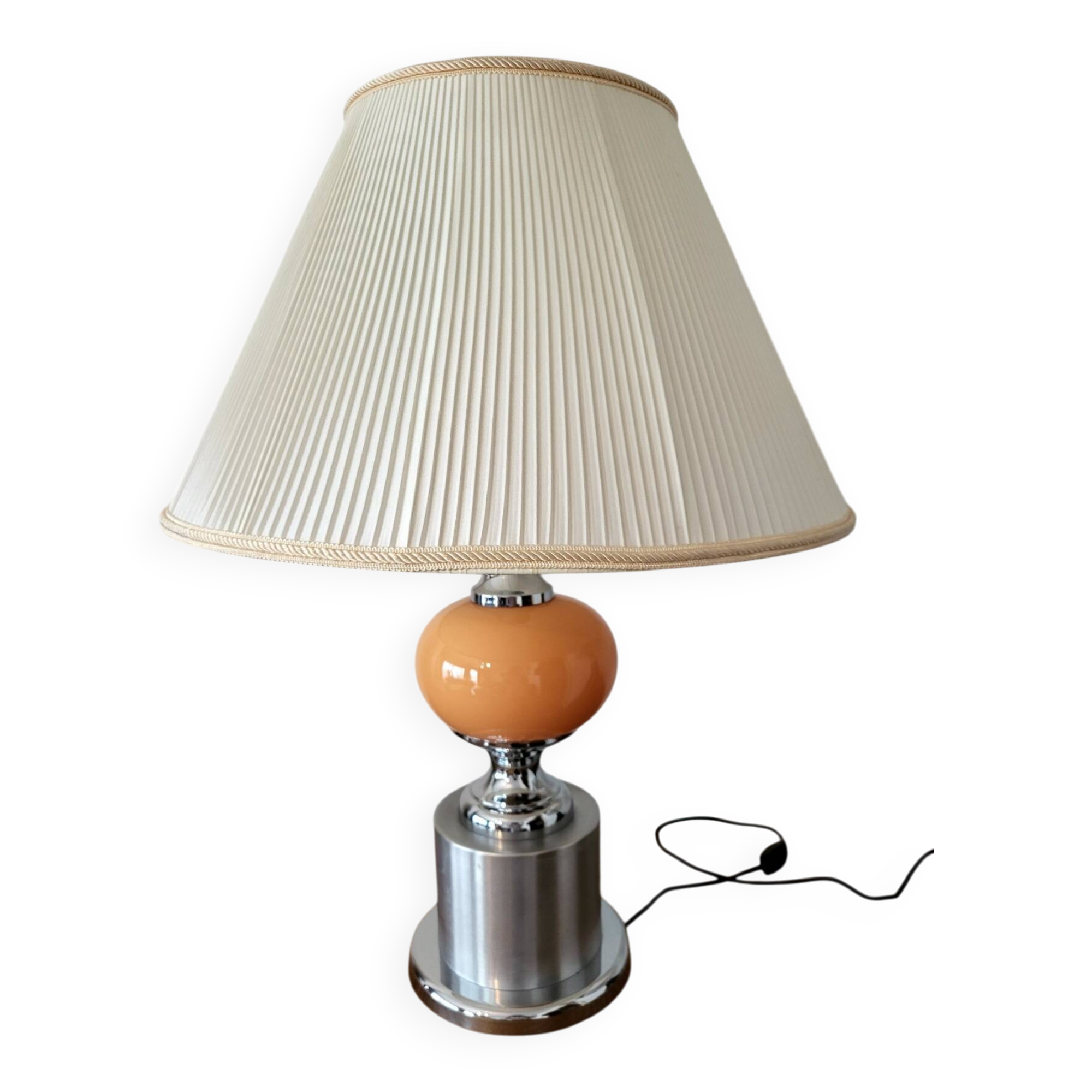 Diderot Delmas lamp in orange opaline with chrome base France 1970 Vintage