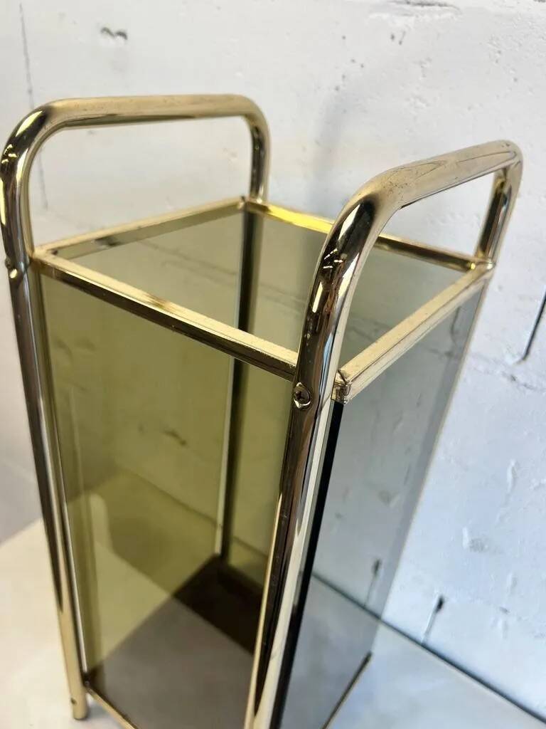 Vintage 'gold' umbrella stand with smoked glass