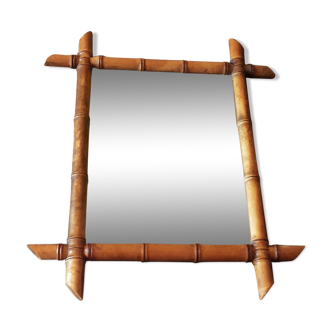 Miroir vintage bambou bois tourné