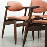 4 Wenge Cowhorn Tijsseling Dining Chairs with Stone Red Fabric, Hulmefa 60s