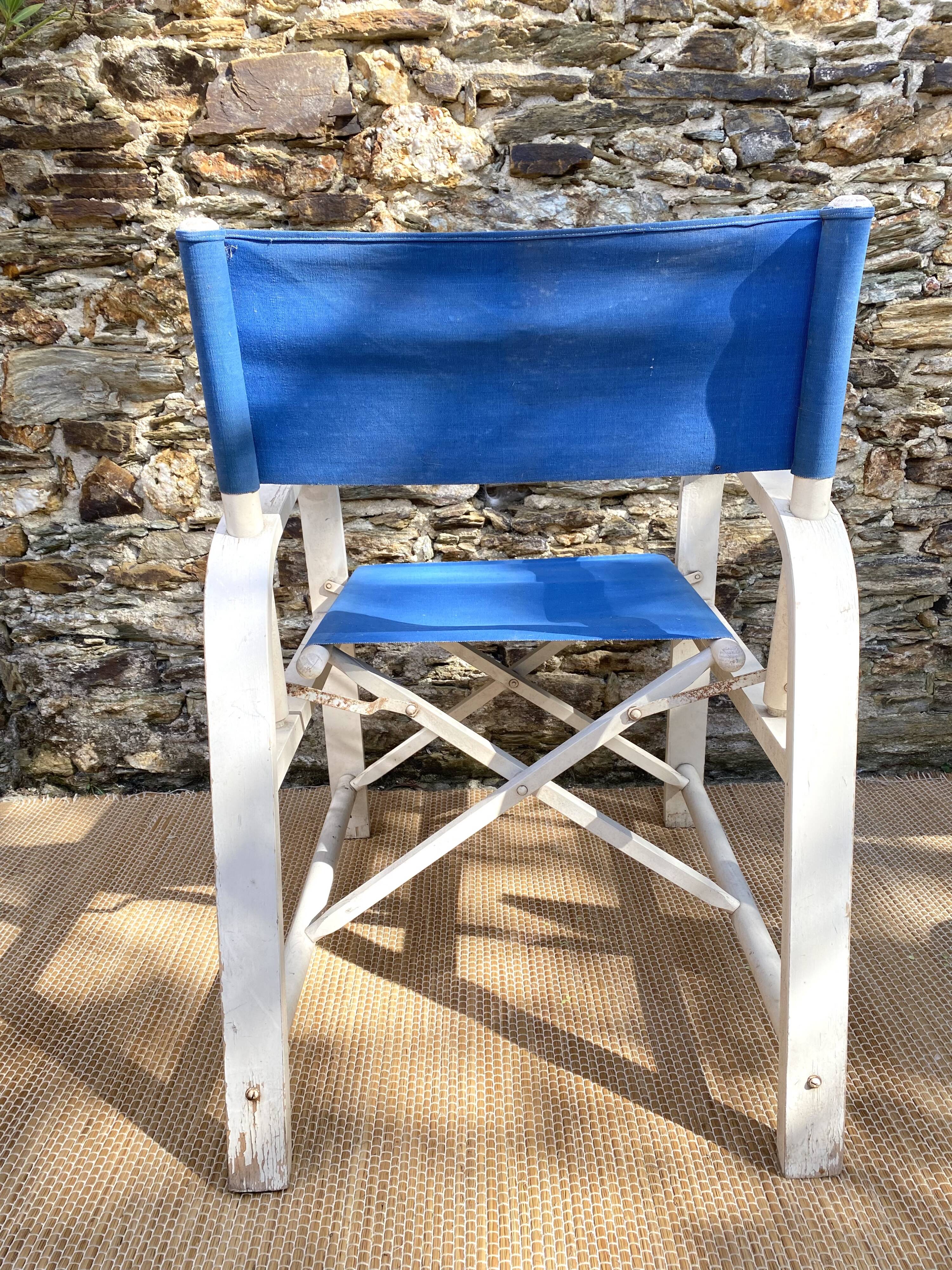 Folding canvas armchair by the sea La Baule 1960s