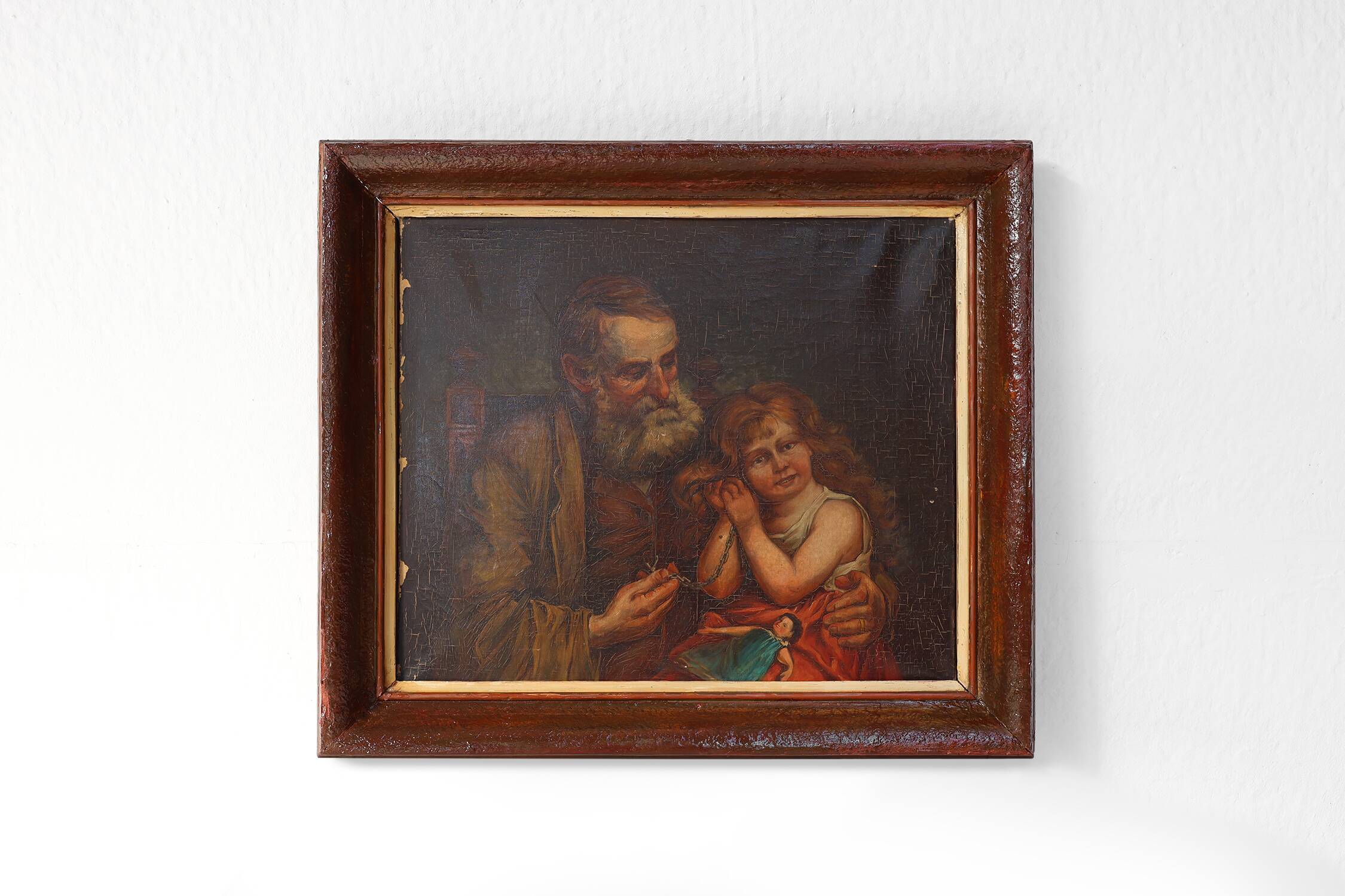 19th Century Baroque Flemish oil painting in antique wooden frame