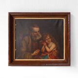Peinture à l'huile baroque flamande du XIXe siècle dans un cadre en bois ancien