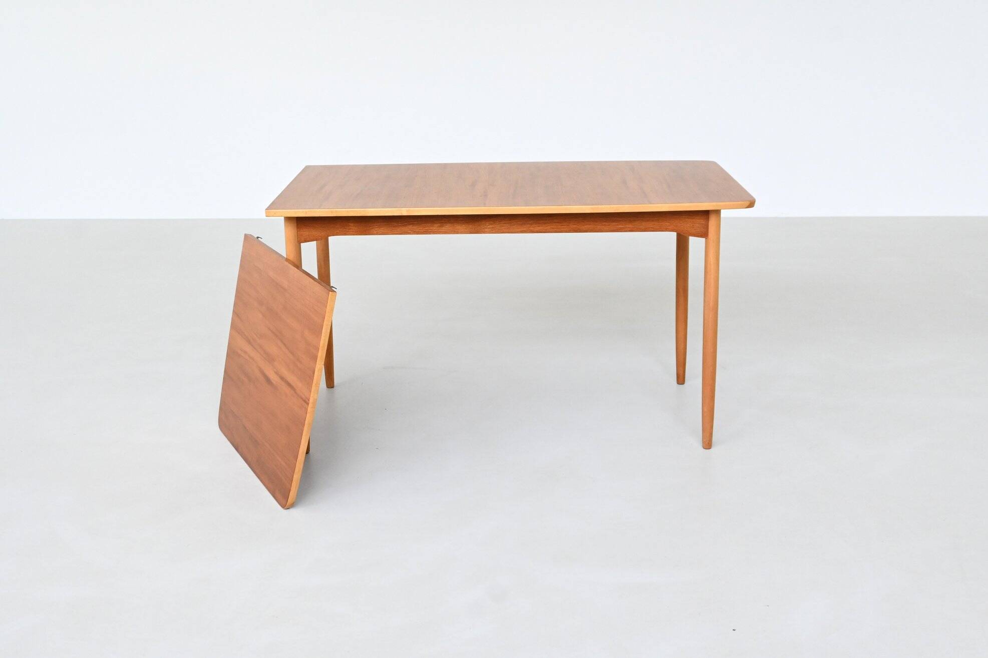 Hans Wegner drop-leaf dining table in beach and teak Denmark 1950