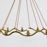 Large Viennese Modernism curved brass wave chandelier by Hugo Gorge, 1940s
