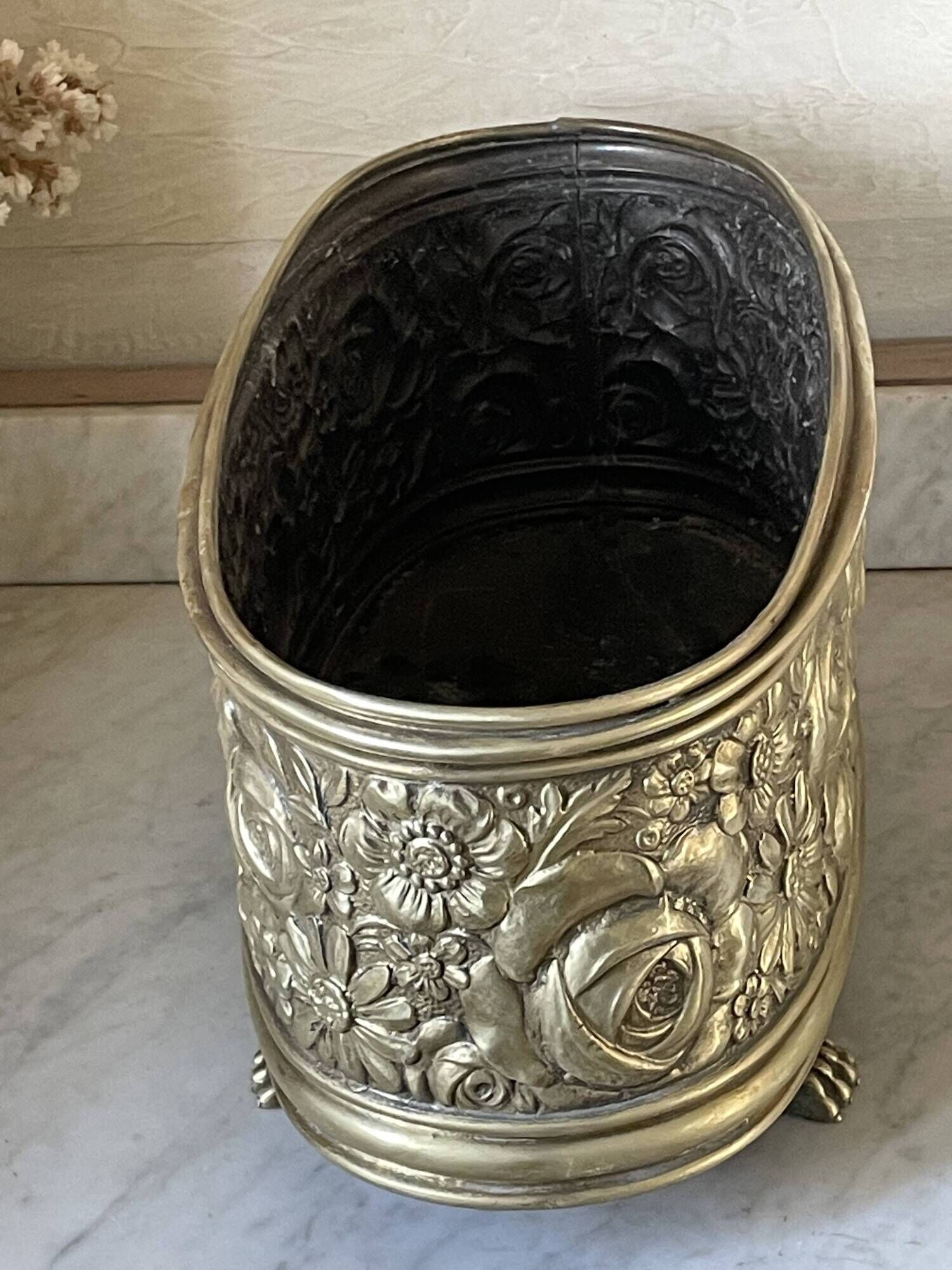 Old repoussé brass planter
