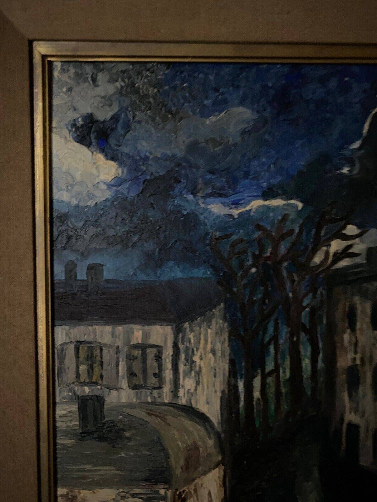 Oil on panel by Mick depicting a street at night 1965
