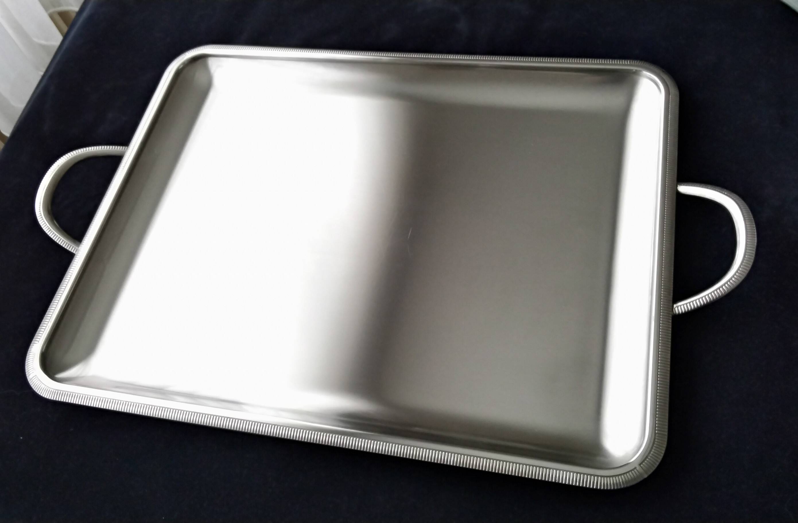 Service tray Létang and Rémy in satin stainless steel 35 x 45 cm