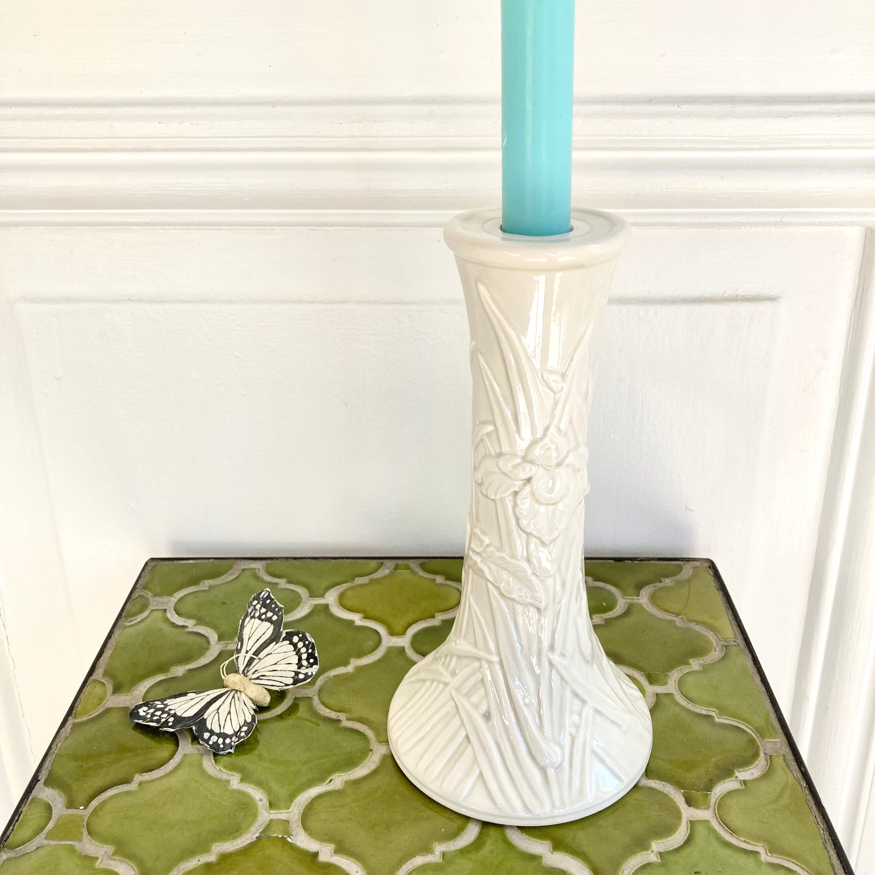 Ceramic candle holder iris flower
