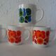 6 MUGS vintage flowers LOTUS 562112 Arcopal FRANCE orange blue