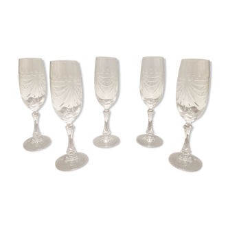 Lot de 5 flûtes à champagne en cristal