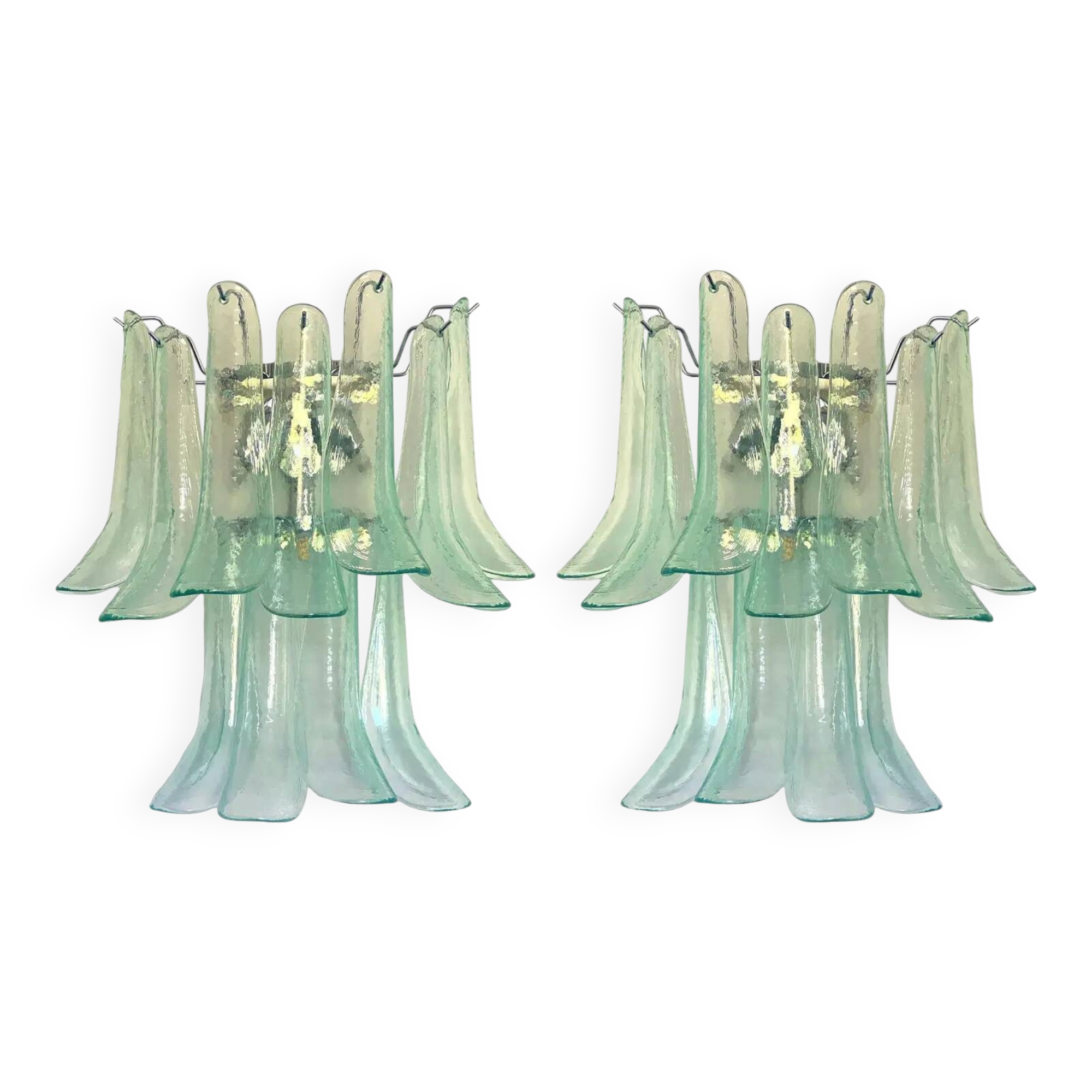 Pair of Italian Contemporary Murano Glass “Selle” Sconces with Green Water