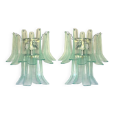 Pair of Italian Contemporary Murano Glass “Selle” Sconces with Green Water