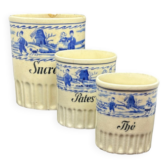 Lot de 3 anciens pots sucre, pâtes, thé décoration